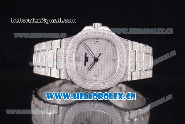 Patek Philippe Jumbo Nautilus Miyota 9015 Automatic Steel/Diamonds Case with Diamonds Dial and Stick Markers - Click Image to Close